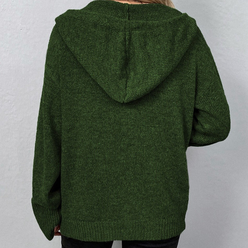 Oversized Women Cardigan - Hooded Button, Textured Knit - Tophatter Daily Deals