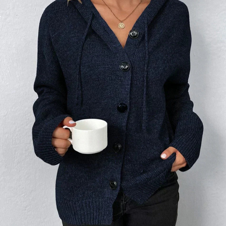 Oversized Women Cardigan - Hooded Button, Textured Knit - Tophatter Daily Deals