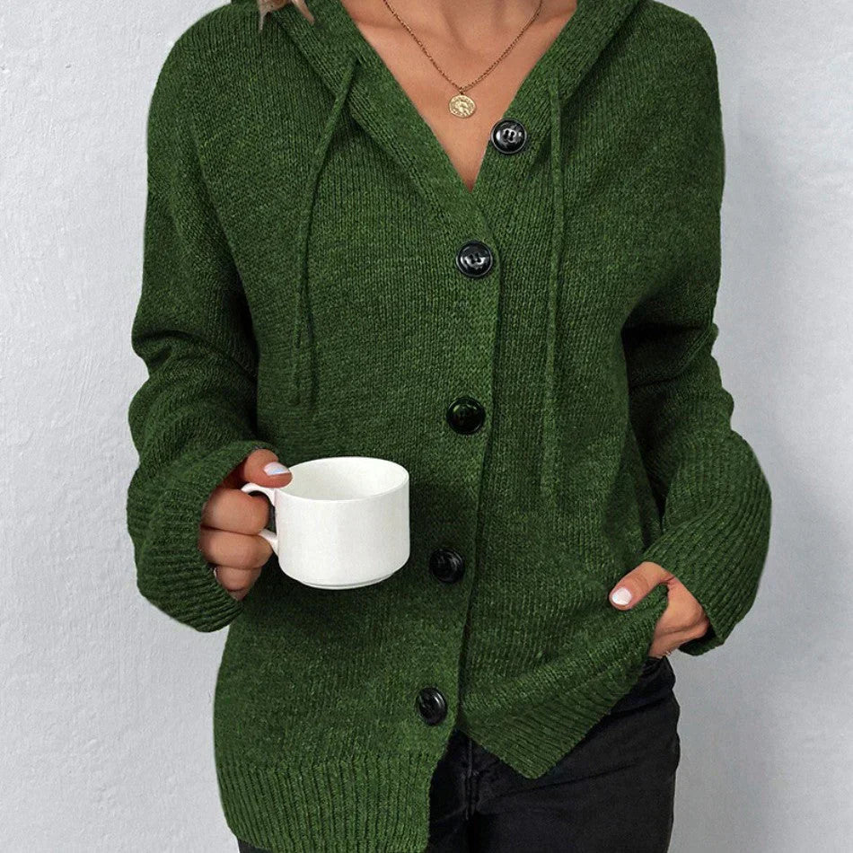Oversized Women Cardigan - Hooded Button, Textured Knit Green - Tophatter Daily Deals