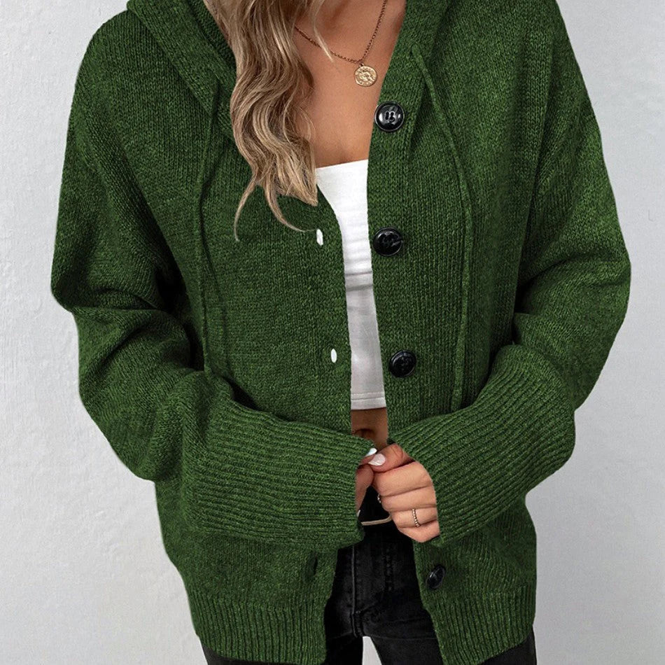 Oversized Women Cardigan - Hooded Button, Textured Knit - Tophatter Daily Deals