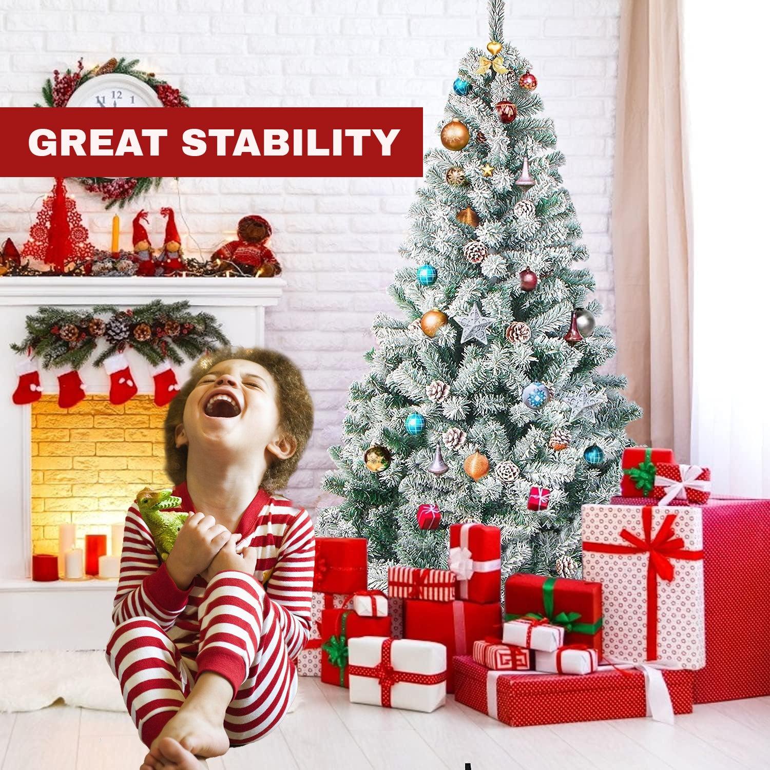 Christmas Decoration Tree - 6ft Christmas Tree Snow Flocked Artificial Tree with Pine Cones and Metal Stand Christmas - Tophatter Daily Deals