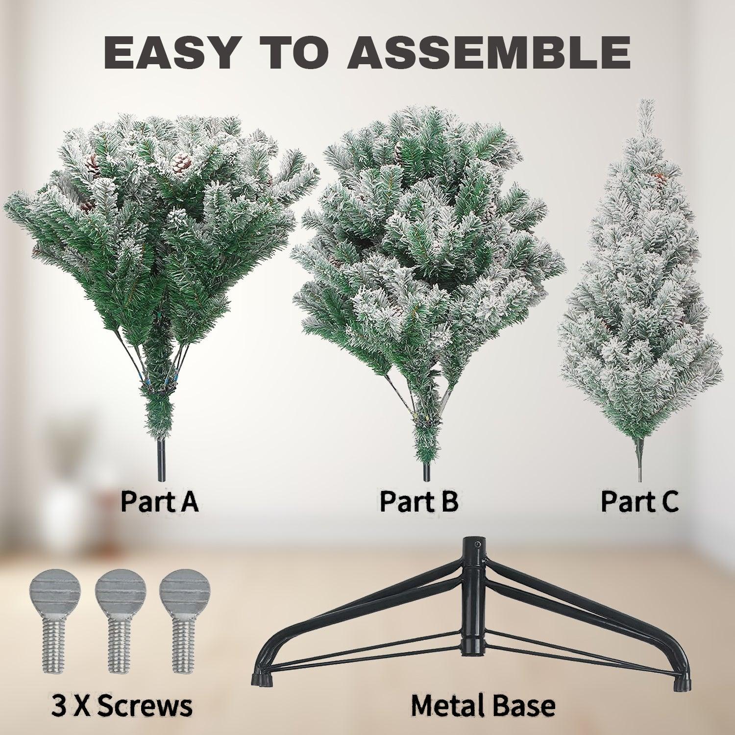 Christmas Decoration Tree - 6ft Christmas Tree Snow Flocked Artificial Tree with Pine Cones and Metal Stand Christmas - Tophatter Daily Deals
