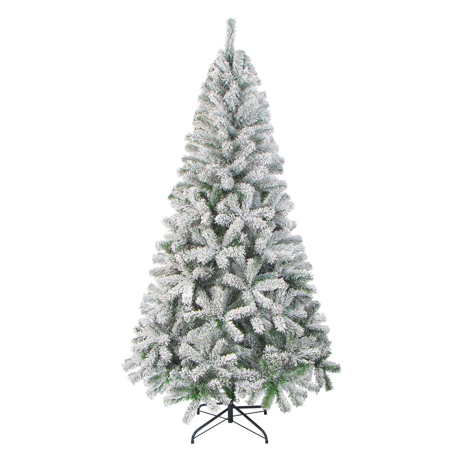Christmas Decoration Tree - 6ft Christmas Tree Snow Flocked Artificial Tree with Pine Cones and Metal Stand Snow Green Christmas - Tophatter Daily Deals