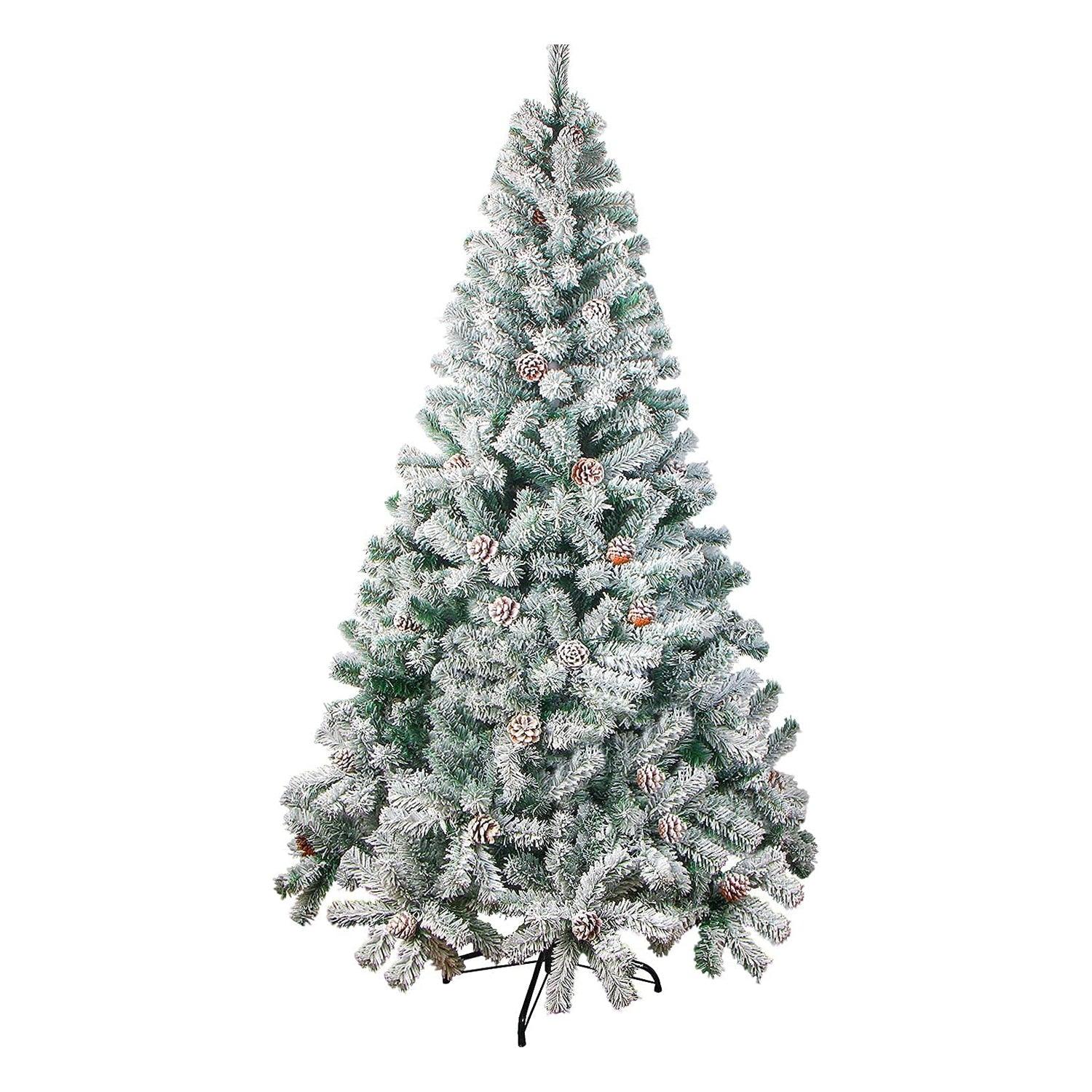 Christmas Decoration Tree - 6ft Christmas Tree Snow Flocked Artificial Tree with Pine Cones and Metal Stand Snow Green Pine Cones Christmas - Tophatter Daily Deals