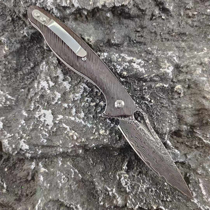 VG10 Damascus Seahorse Folding Knife - Tophatter Daily Deals