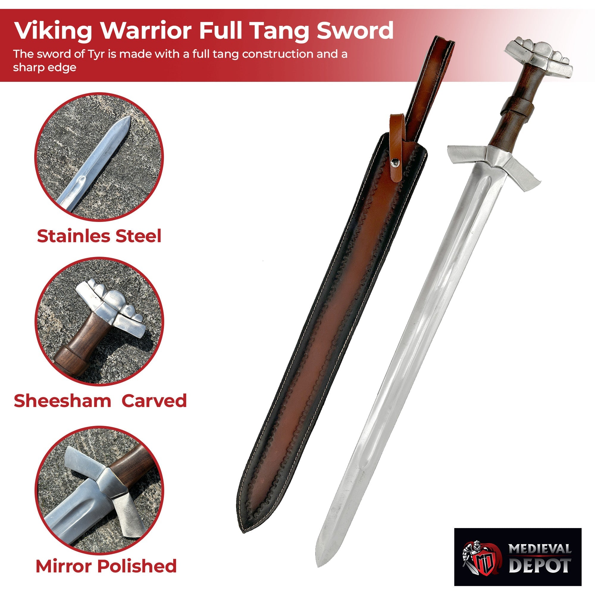 Viking Warrior God Full Tang Sword of Tyr swords - Tophatter Daily Deals