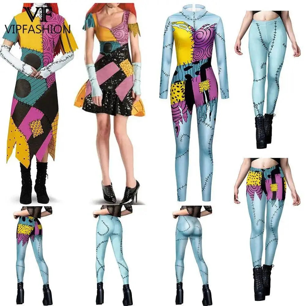 VIP FASHION Sally Halloween Cosplay Dress Women Funny Party Costume Horro Zentai Catsuit Sleeveless Dresses Girls Sexy Leggings - Tophatter Daily Deals