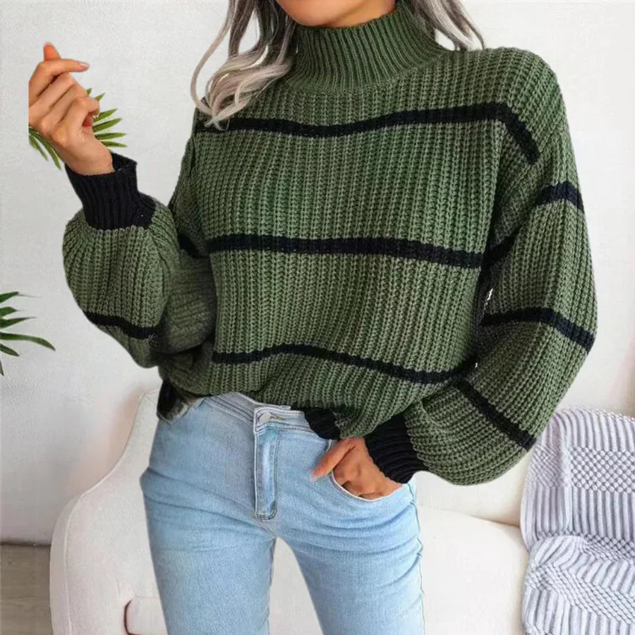 Warm Relaxed Women’s Pullover - Turtleneck Knit, Casual Green - Tophatter Daily Deals