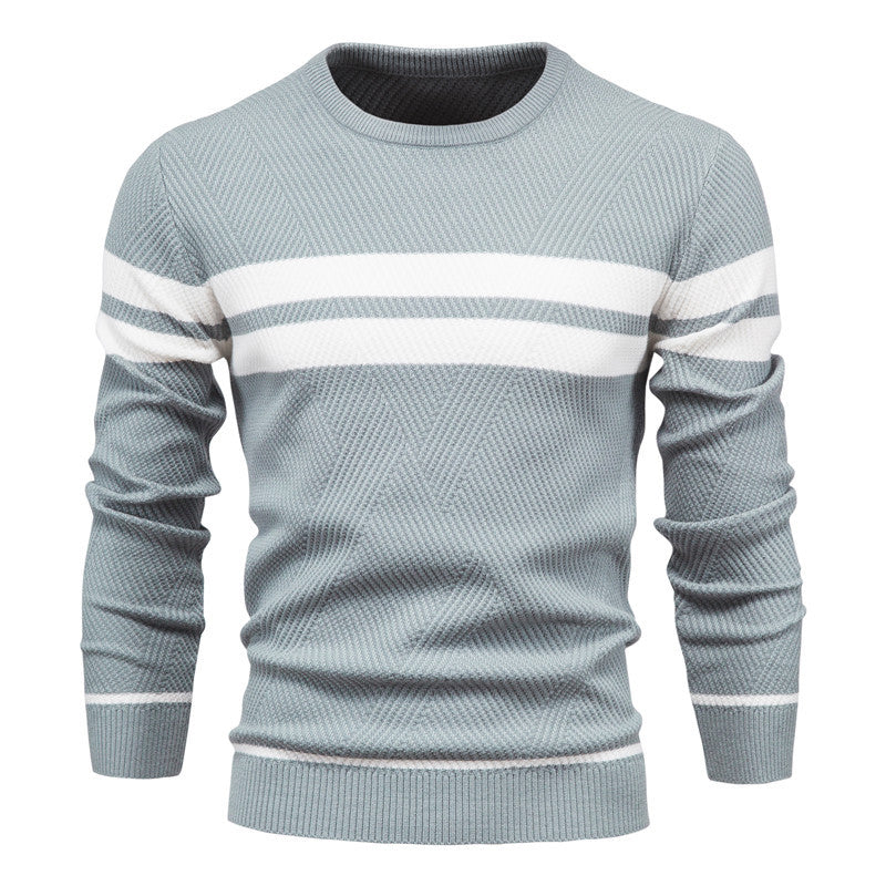 Soft Classic Men's Striped Sweater - Crew Neck, Knit Casual Gray - Tophatter Daily Deals