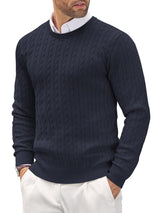 Fitted Men's Knit Sweater - Slim Cable Knit, Cotton, Casual dark blue - Tophatter Daily Deals