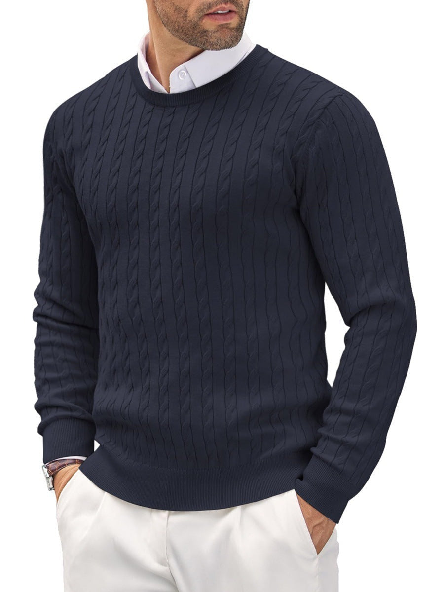 Fitted Men's Knit Sweater - Slim Cable Knit, Cotton, Casual dark blue - Tophatter Daily Deals
