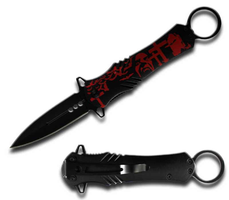 Spring Assist - 'Legal Auto Knife' - Intense Vampire Cross Dagger Style - Tophatter's Guns'N'Weapons Store Collectible Weapons - Tophatter Daily Deals