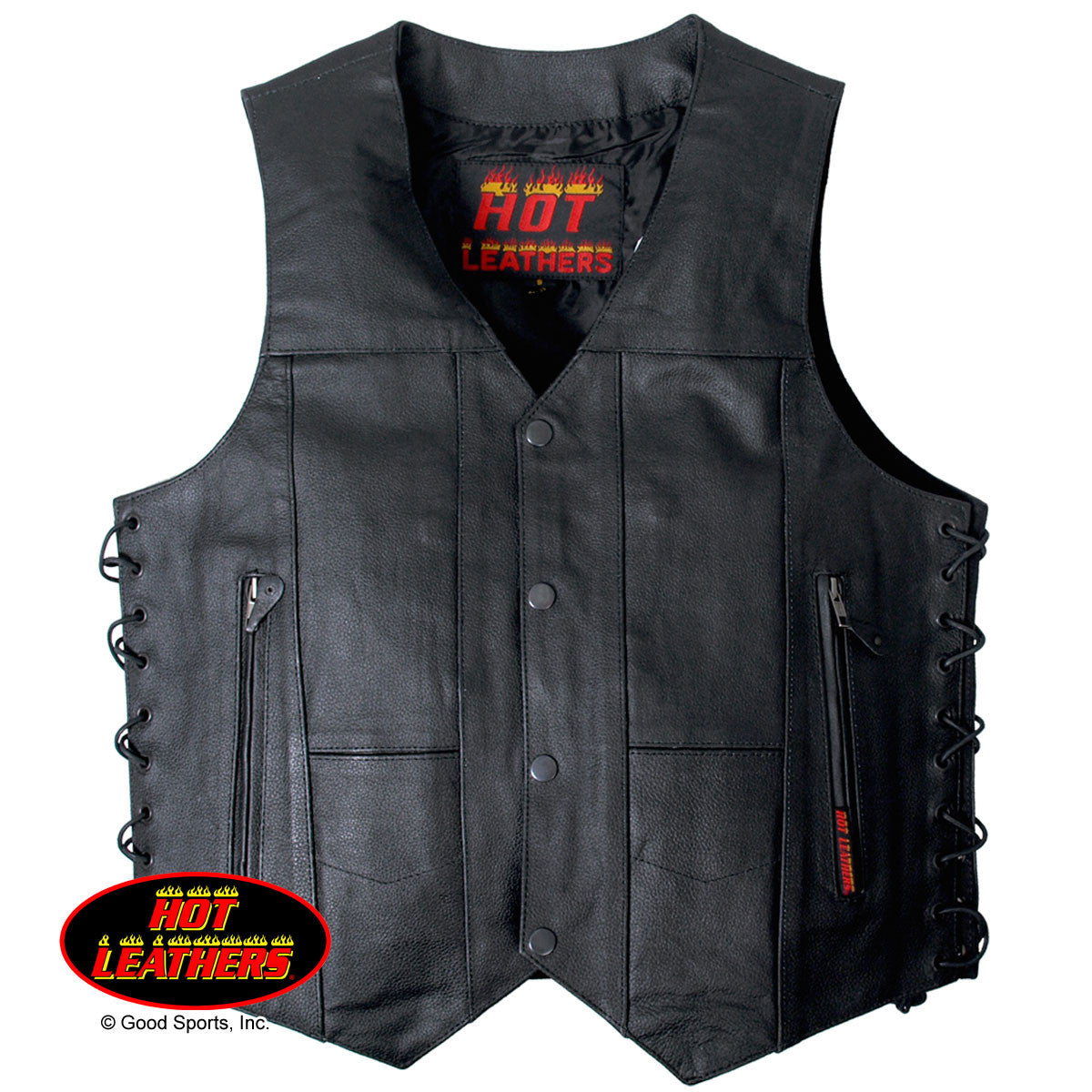 Hot Leathers Men's 10 Pocket Leather Vest w/ Side Laces Leather Vest - Tophatter Daily Deals