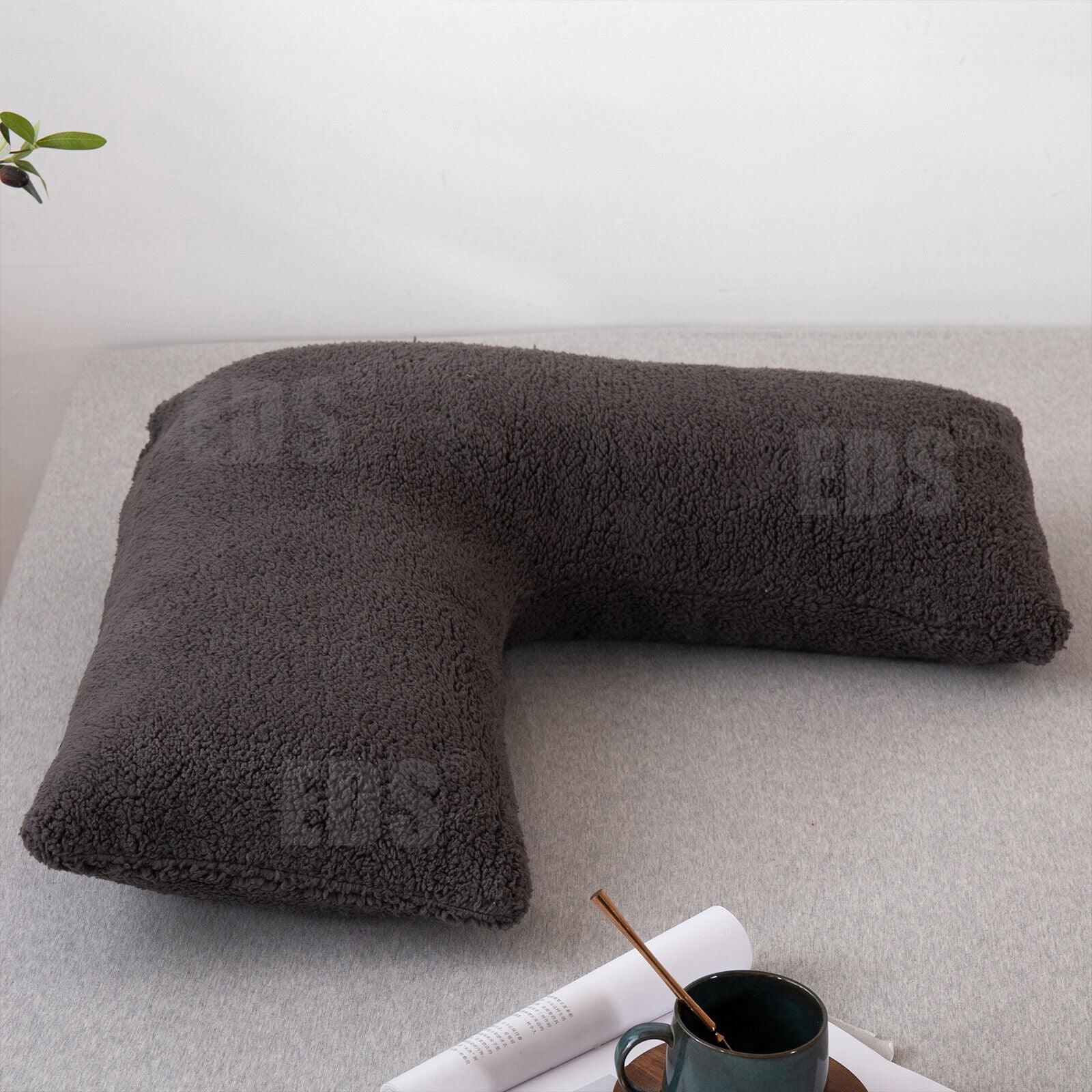 V Shaped Pillows UK - Teddy Fleece Orthopaedic Pillow with Pillow Case Pregnancy Maternity Grey Pillows - Tophatter Daily Deals