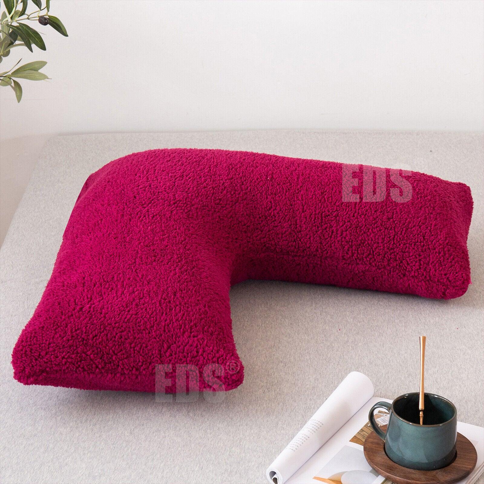 V Shaped Pillows UK - Teddy Fleece Orthopaedic Pillow with Pillow Case Pregnancy Maternity Red Pillows - Tophatter Daily Deals