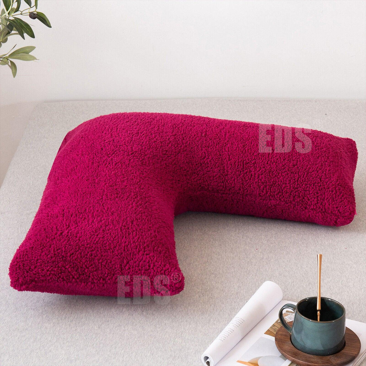 V Shaped Pillows UK - Teddy Fleece Orthopaedic Pillow with Pillow Case Pregnancy Maternity Red Pillows - Tophatter Daily Deals