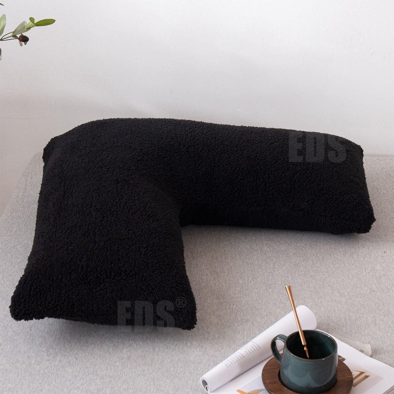 V Shaped Pillows UK - Teddy Fleece Orthopaedic Pillow with Pillow Case Pregnancy Maternity Black Pillows - Tophatter Daily Deals