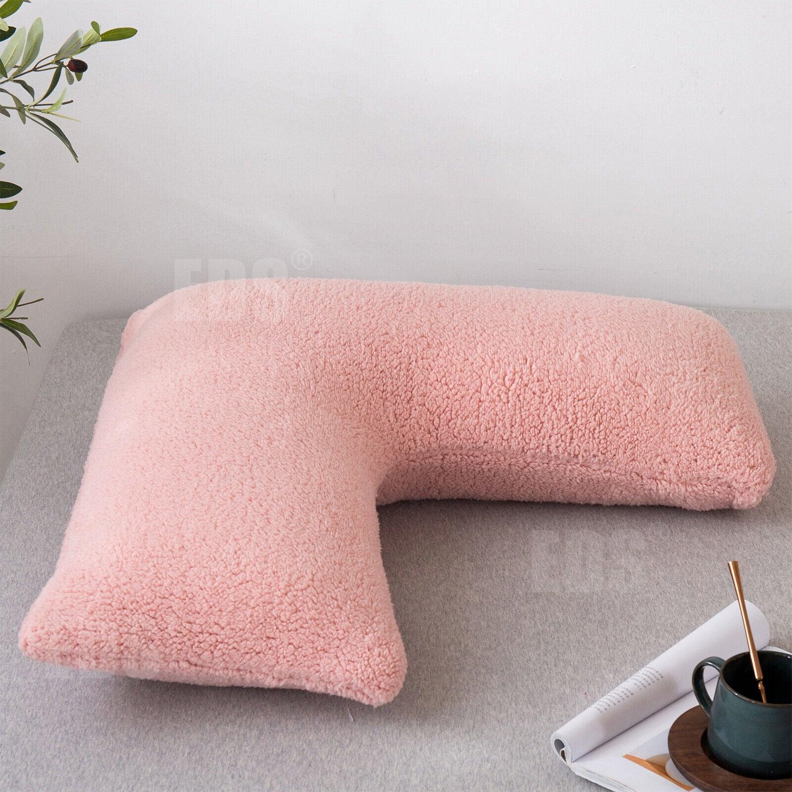 V Shaped Pillows UK - Teddy Fleece Orthopaedic Pillow with Pillow Case Pregnancy Maternity Pink Pillows - Tophatter Daily Deals