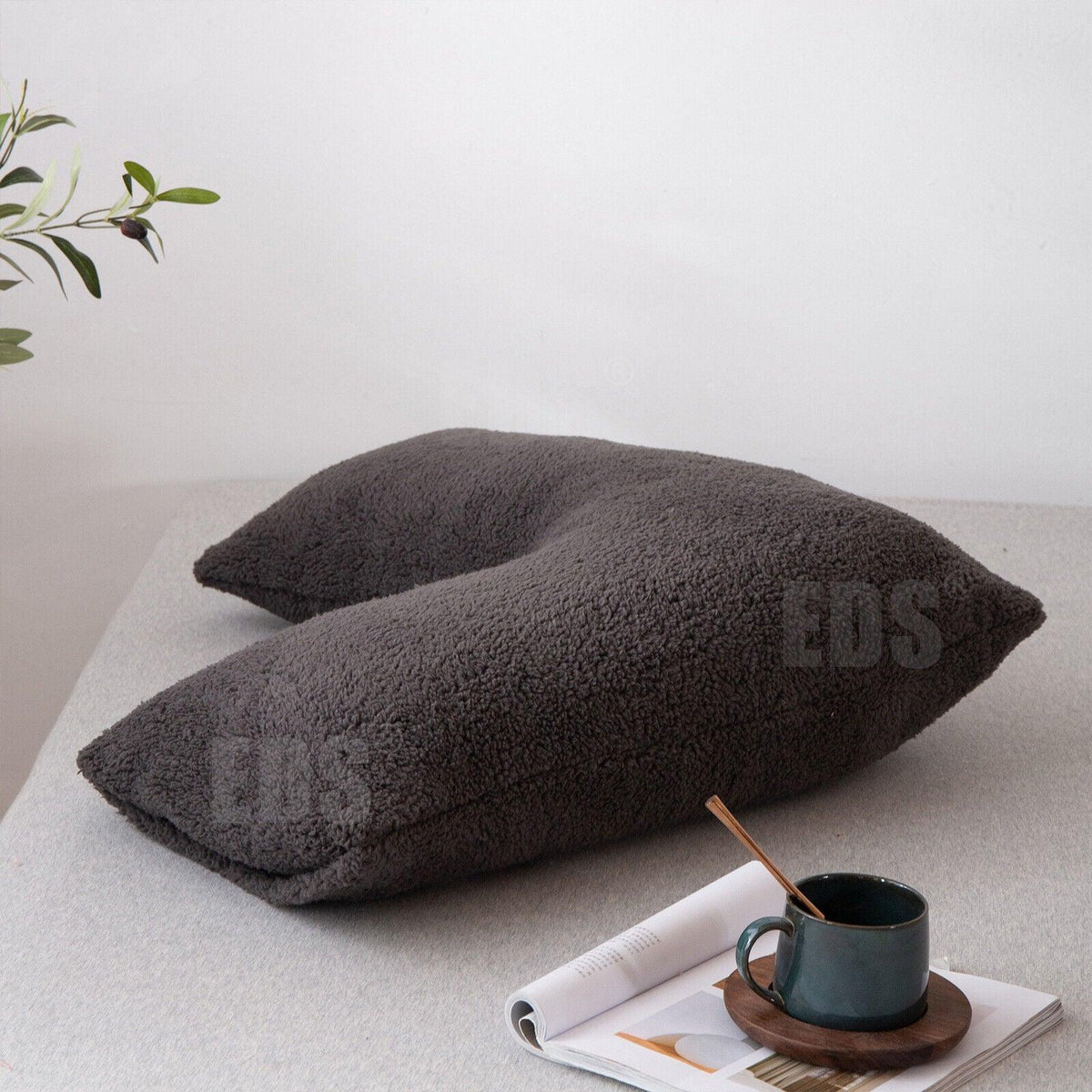 V Shaped Pillows UK - Teddy Fleece Orthopaedic Pillow with Pillow Case Pregnancy Maternity Pillows - Tophatter Daily Deals