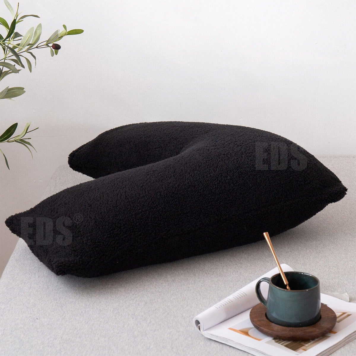 V Shaped Pillows UK - Teddy Fleece Orthopaedic Pillow with Pillow Case Pregnancy Maternity Pillows - Tophatter Daily Deals