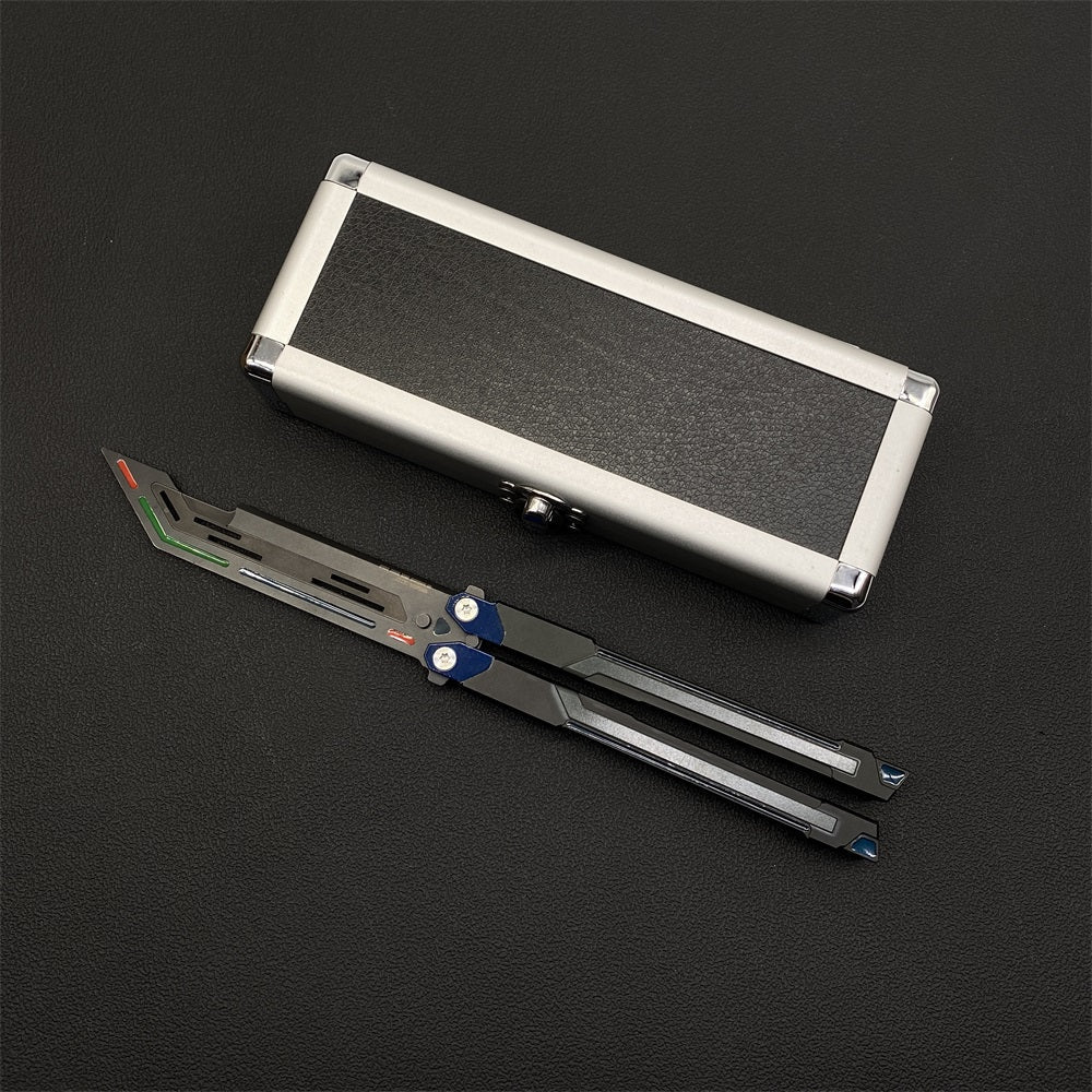 High-End RGX Balisong Trainer RGX Knife 2.0 CNC Aluminum Alloy Version Blue & Aluminum Case - Tophatter Daily Deals