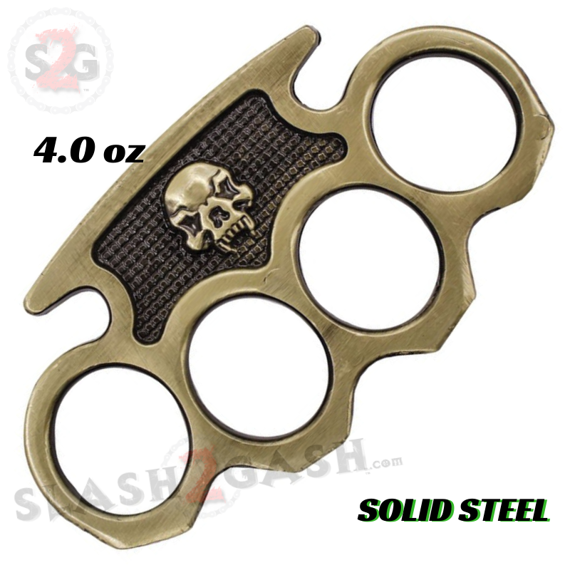 Vampire Skull Knuckle Duster Steel Paperweight - Antiqued Brass Belt Buckle - Tophatter Daily Deals