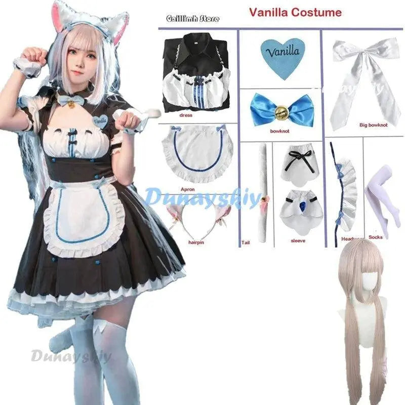 Vanilla Cosplay Costume In Stock Maid Dress Maid Outfit NEKOPARA Chocola Vanilla OVA Maid Game Uniform Cat Neko Girl Women Vanilla Costume Wig Nekopara - Tophatter Daily Deals