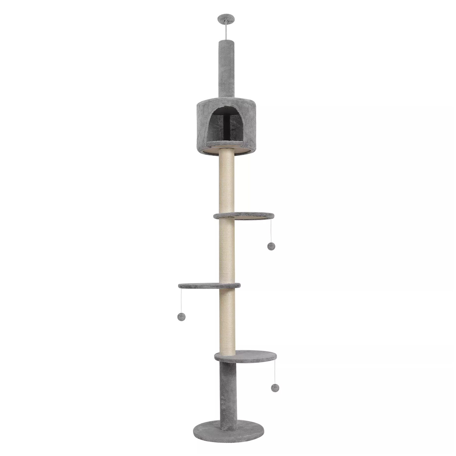 Floor To Ceiling Cat Tree – 220-260cm 4-Tier Climbing Tower Tall Scratching Post for Cats Gray pet - Tophatter Daily Deals