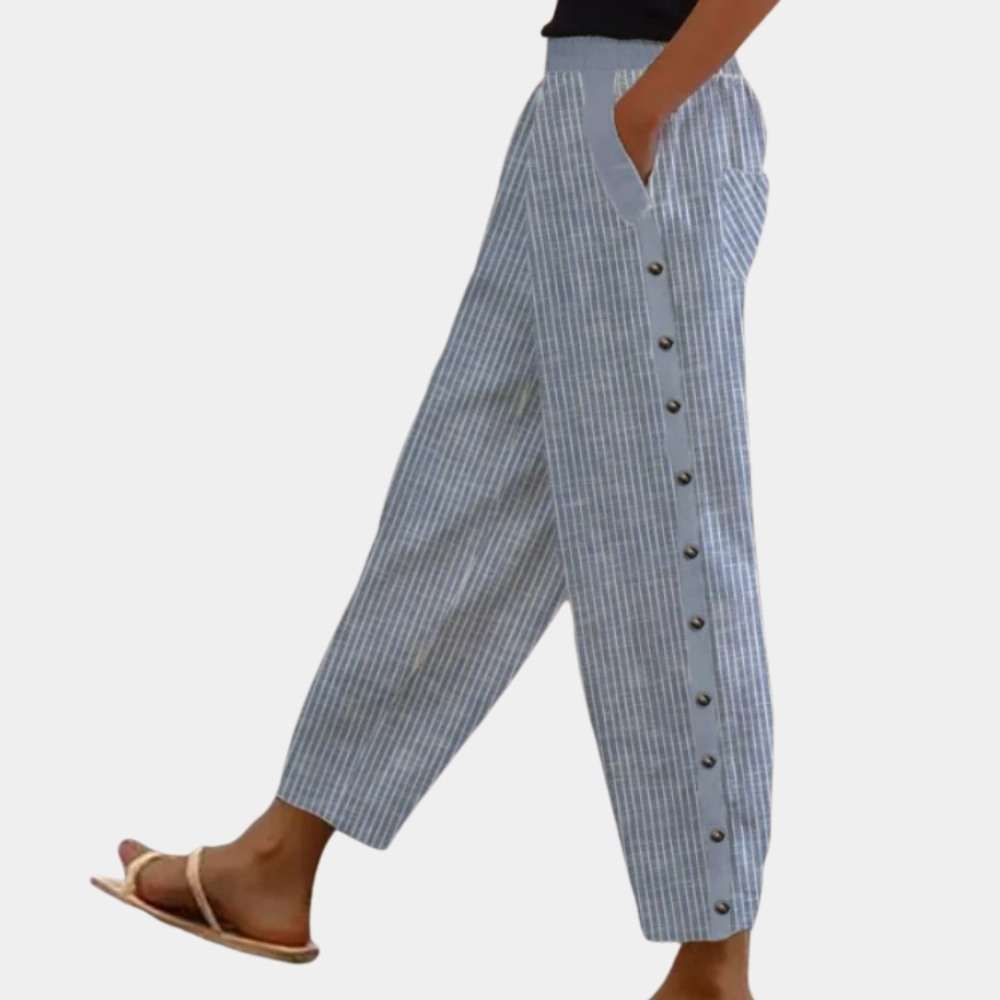 Breathable women's striped trousers – relaxed fit, lightweight fabric, for office and casual outings Blue Women's trousers - Tophatter Daily Deals