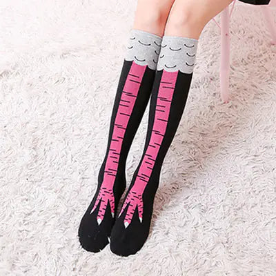 Funny Chicken Knee Socks for Spring and Autumn Rose Red - Tophatter Daily Deals