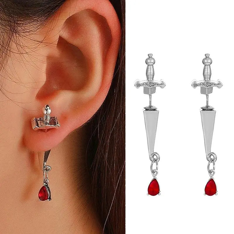 Vintage Dark Gothic Kinitial Sword Earrings For Women Men Dagger Piercing Earring Ear Jacket Punk Goth Halloween Jewelry Gift - Tophatter Daily Deals