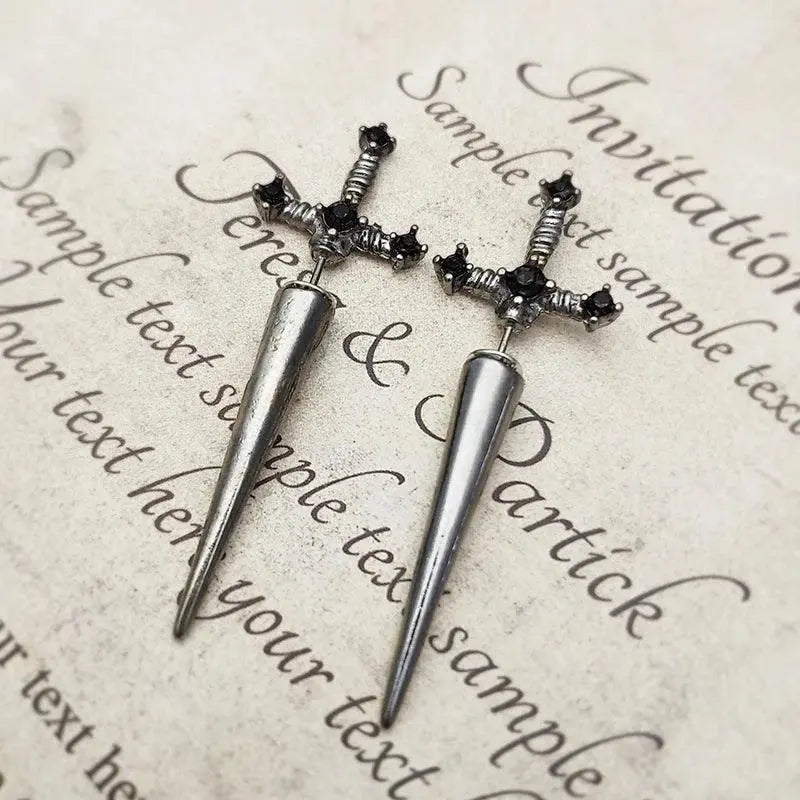Vintage Dark Gothic Kinitial Sword Earrings For Women Men Dagger Piercing Earring Ear Jacket Punk Goth Halloween Jewelry Gift VGE263-1 1Pair - Tophatter Daily Deals
