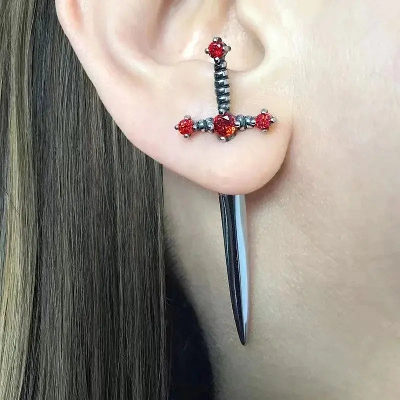 Vintage Dark Gothic Kinitial Sword Earrings For Women Men Dagger Piercing Earring Ear Jacket Punk Goth Halloween Jewelry Gift - Tophatter Daily Deals