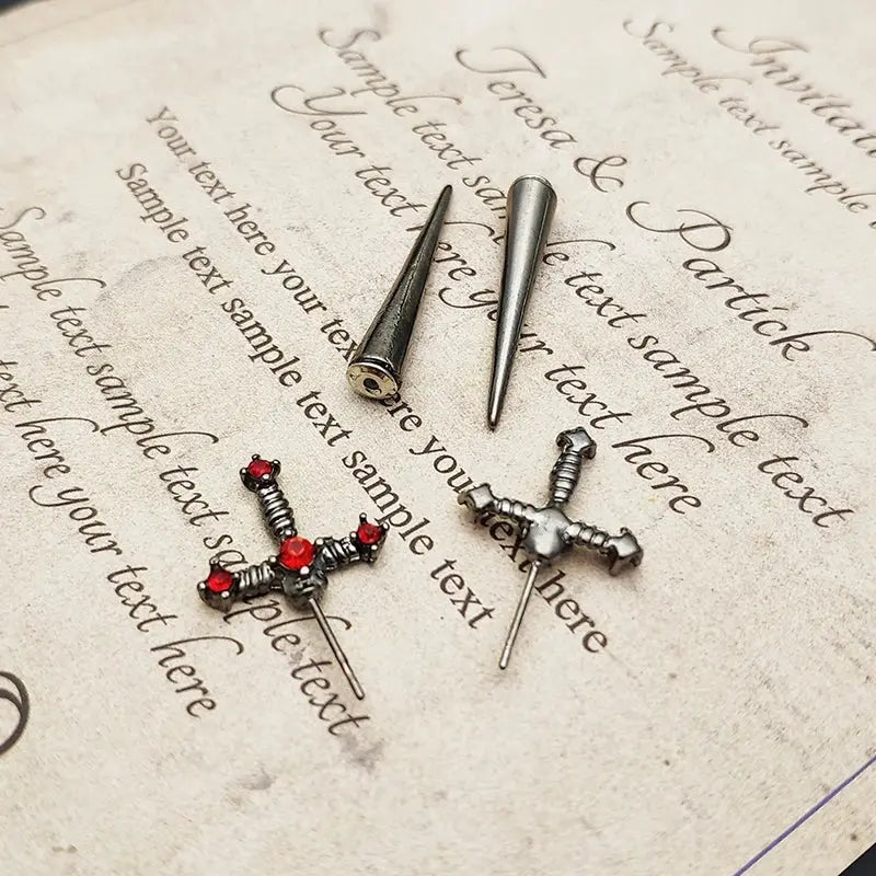 Vintage Dark Gothic Kinitial Sword Earrings For Women Men Dagger Piercing Earring Ear Jacket Punk Goth Halloween Jewelry Gift - Tophatter Daily Deals