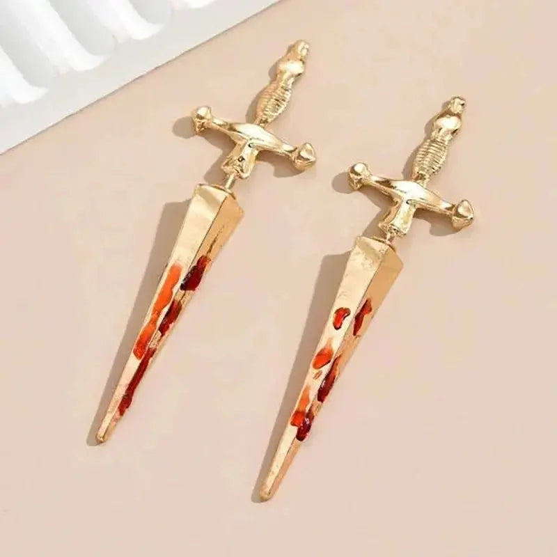 Vintage Dark Gothic Kinitial Sword Earrings For Women Men Dagger Piercing Earring Ear Jacket Punk Goth Halloween Jewelry Gift - Tophatter Daily Deals