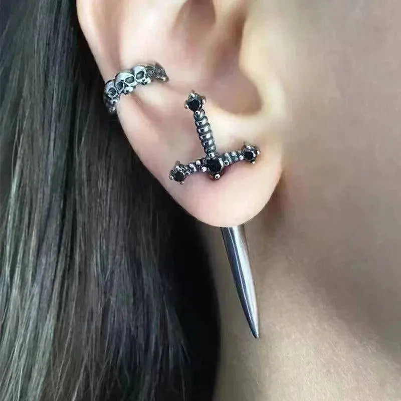 Vintage Dark Gothic Kinitial Sword Earrings For Women Men Dagger Piercing Earring Ear Jacket Punk Goth Halloween Jewelry Gift - Tophatter Daily Deals