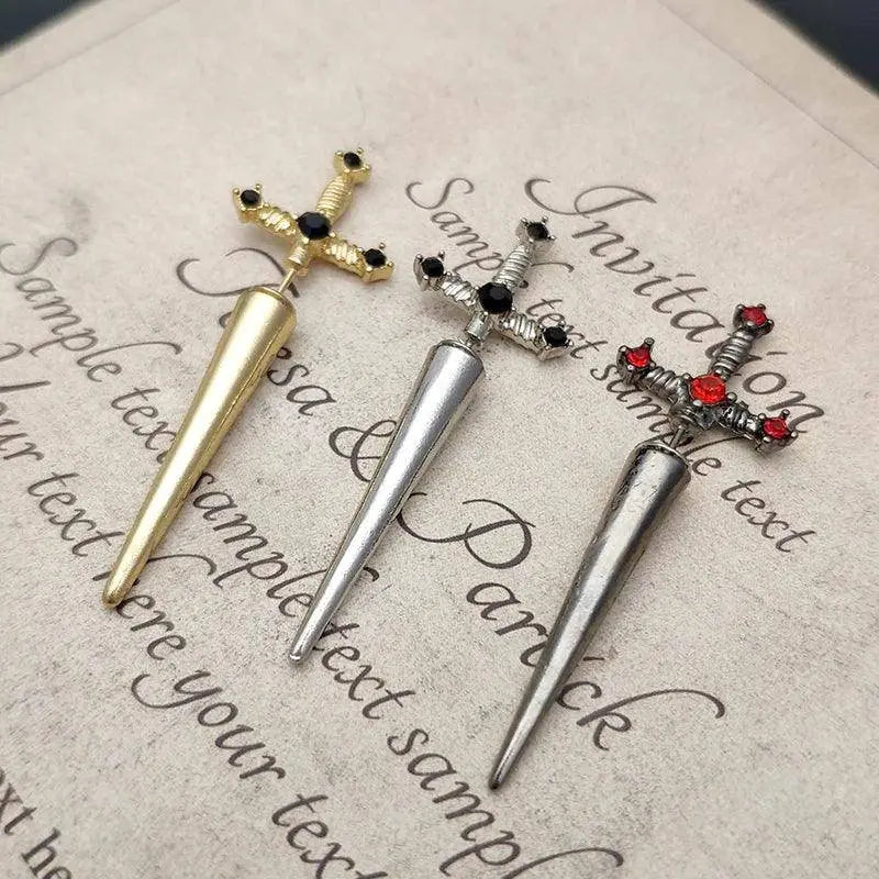 Vintage Dark Gothic Kinitial Sword Earrings For Women Men Dagger Piercing Earring Ear Jacket Punk Goth Halloween Jewelry Gift - Tophatter Daily Deals