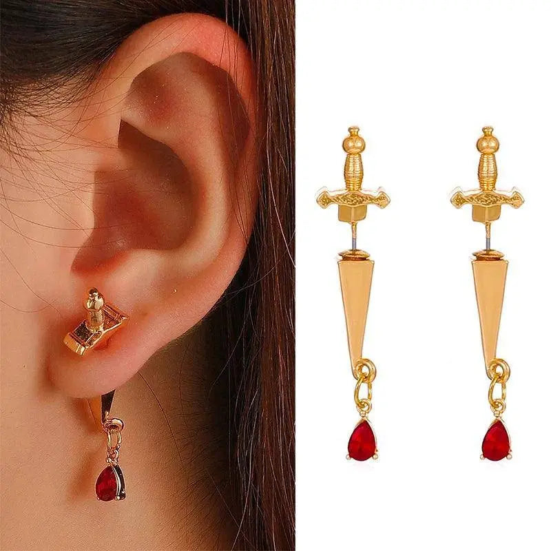 Vintage Dark Gothic Kinitial Sword Earrings For Women Men Dagger Piercing Earring Ear Jacket Punk Goth Halloween Jewelry Gift VGE289-1 1 Pair - Tophatter Daily Deals
