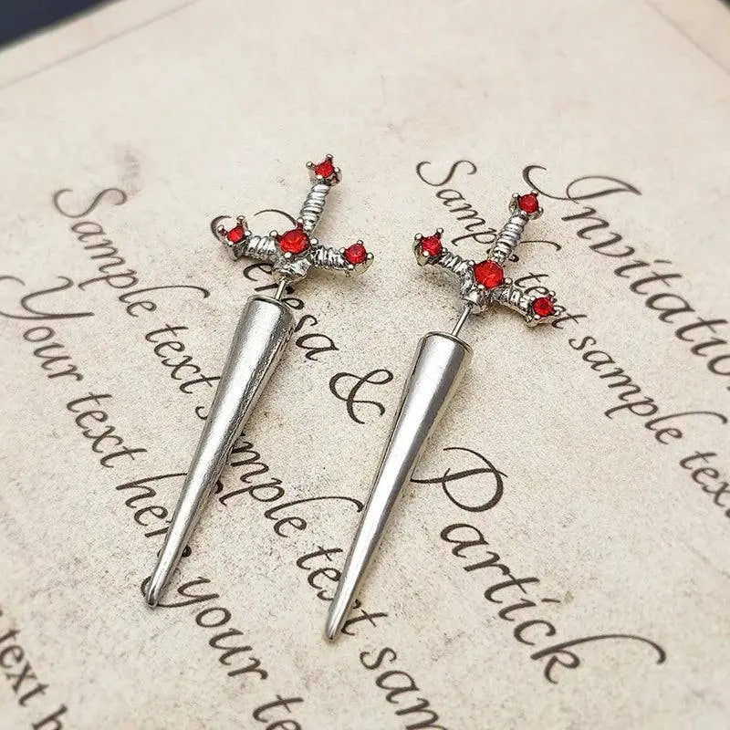 Vintage Dark Gothic Kinitial Sword Earrings For Women Men Dagger Piercing Earring Ear Jacket Punk Goth Halloween Jewelry Gift VGE263-4 1Pair - Tophatter Daily Deals