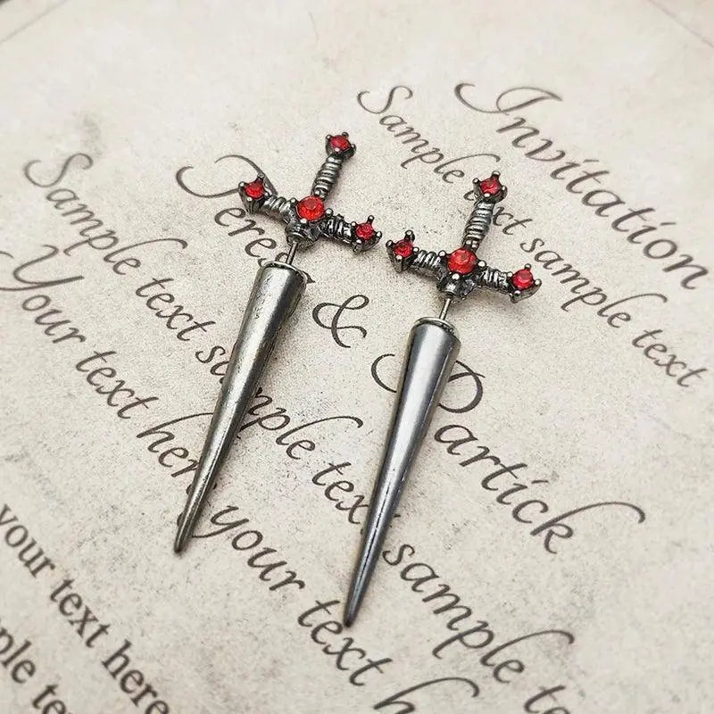 Vintage Dark Gothic Kinitial Sword Earrings For Women Men Dagger Piercing Earring Ear Jacket Punk Goth Halloween Jewelry Gift VGE263-2 1Pair - Tophatter Daily Deals