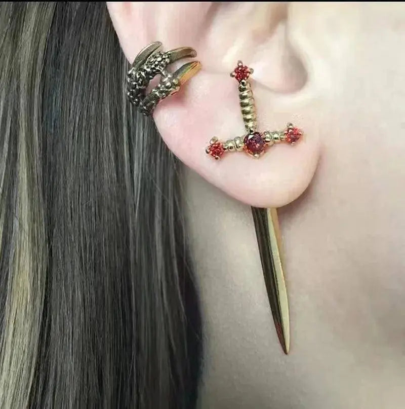 Vintage Dark Gothic Kinitial Sword Earrings For Women Men Dagger Piercing Earring Ear Jacket Punk Goth Halloween Jewelry Gift - Tophatter Daily Deals