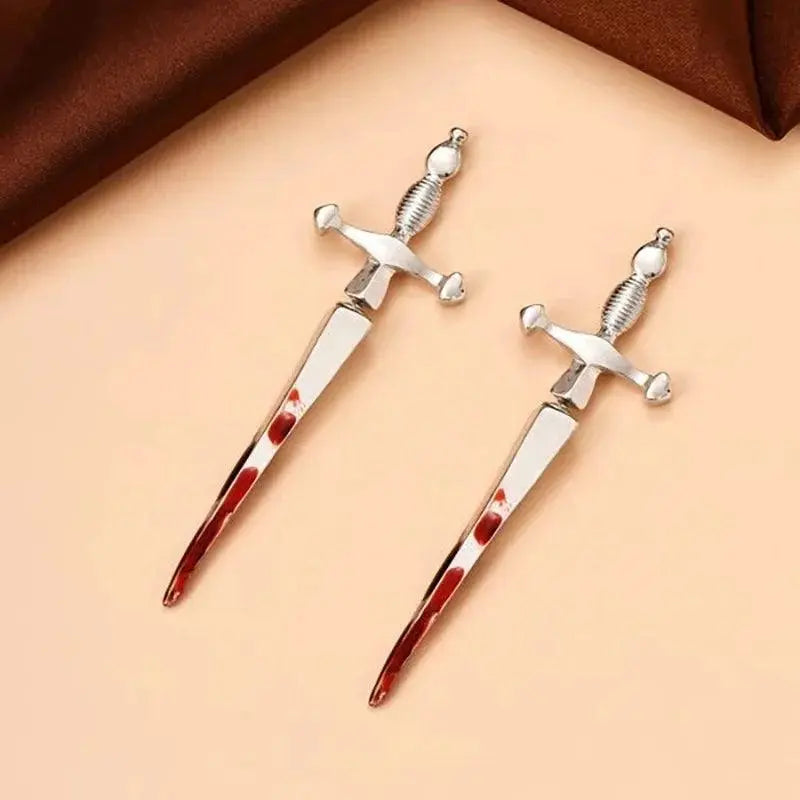 Vintage Dark Gothic Kinitial Sword Earrings For Women Men Dagger Piercing Earring Ear Jacket Punk Goth Halloween Jewelry Gift - Tophatter Daily Deals