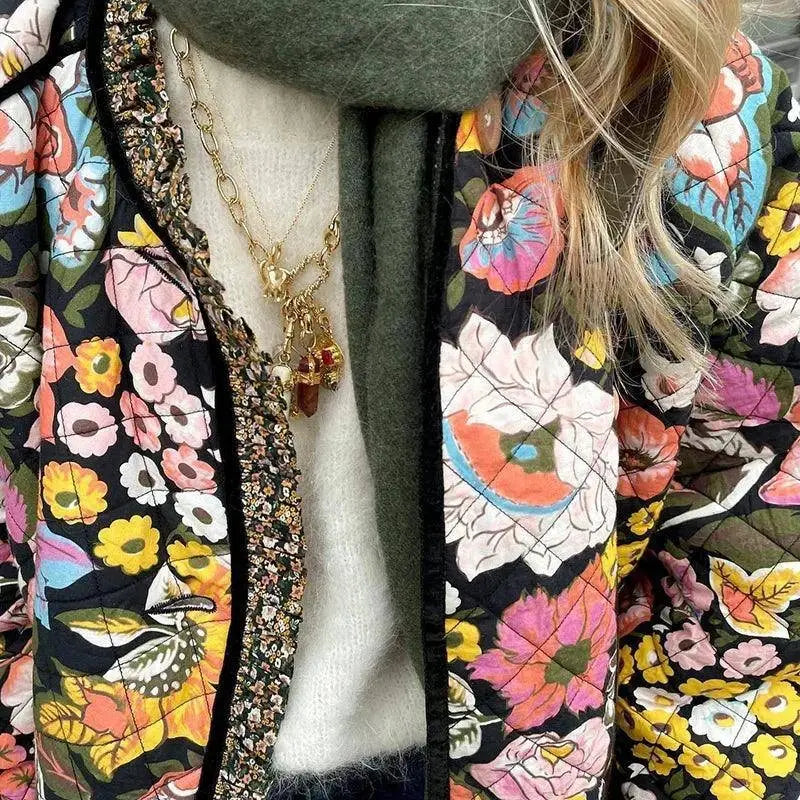 Vintage Floral Flower Printed Cotton Coat Women Fleece Thick Warm Long Sleeve Quilted Jacket Autumn Winter Women's Clothing - Tophatter Daily Deals