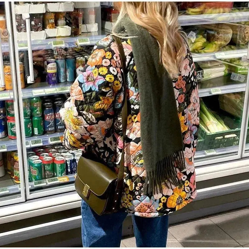 Vintage Floral Flower Printed Cotton Coat Women Fleece Thick Warm Long Sleeve Quilted Jacket Autumn Winter Women's Clothing - Tophatter Daily Deals