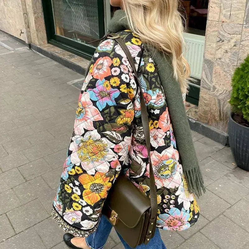 Vintage Floral Flower Printed Cotton Coat Women Fleece Thick Warm Long Sleeve Quilted Jacket Autumn Winter Women's Clothing - Tophatter Daily Deals