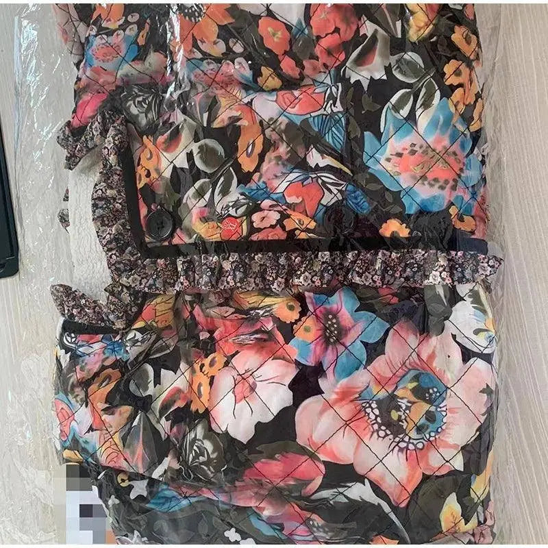 Vintage Floral Flower Printed Cotton Coat Women Fleece Thick Warm Long Sleeve Quilted Jacket Autumn Winter Women's Clothing - Tophatter Daily Deals
