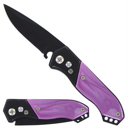 Purple Automatic Knife Small w/ Marble Scales Knife-Auto - Tophatter Daily Deals