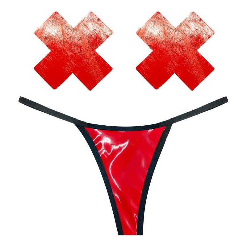 Vixen Red Wet Vinyl Pastie and G-String Set > Clothes > Pasties - Tophatter Daily Deals