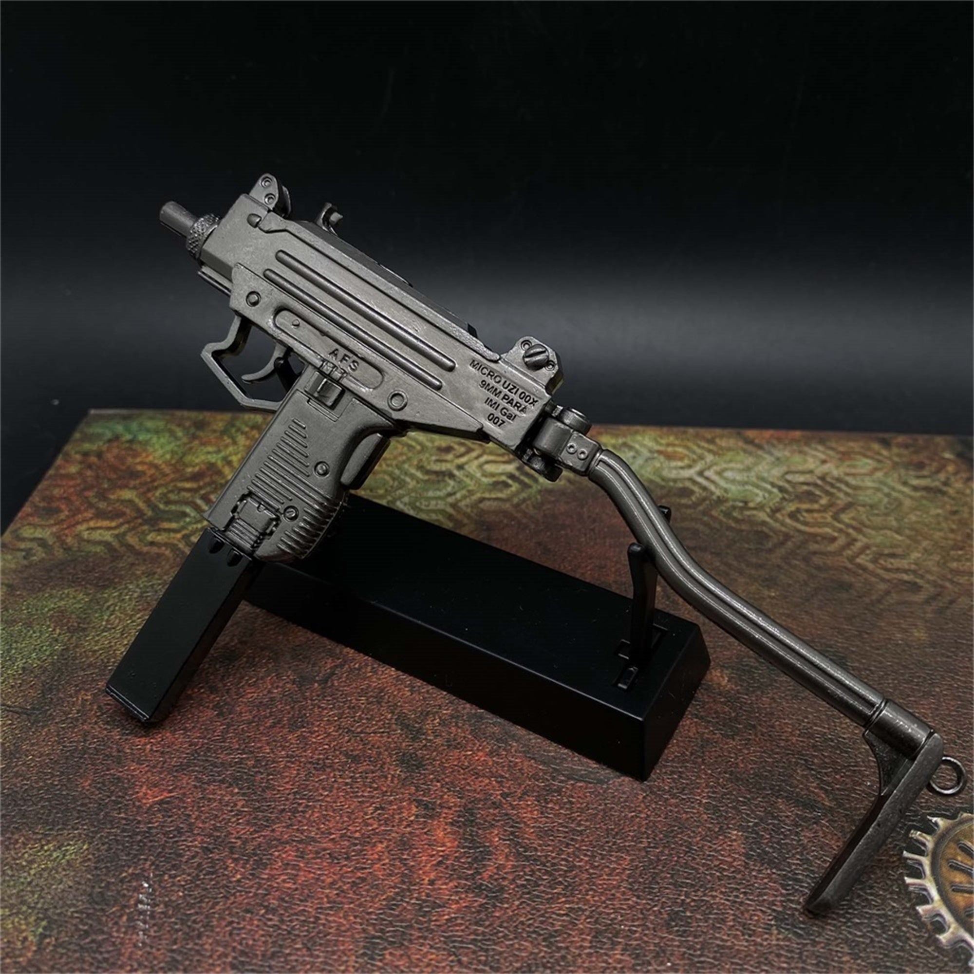 Uzi Submachine Miniature Gun 8CM/3.1" With Metal Stand - Tophatter Daily Deals