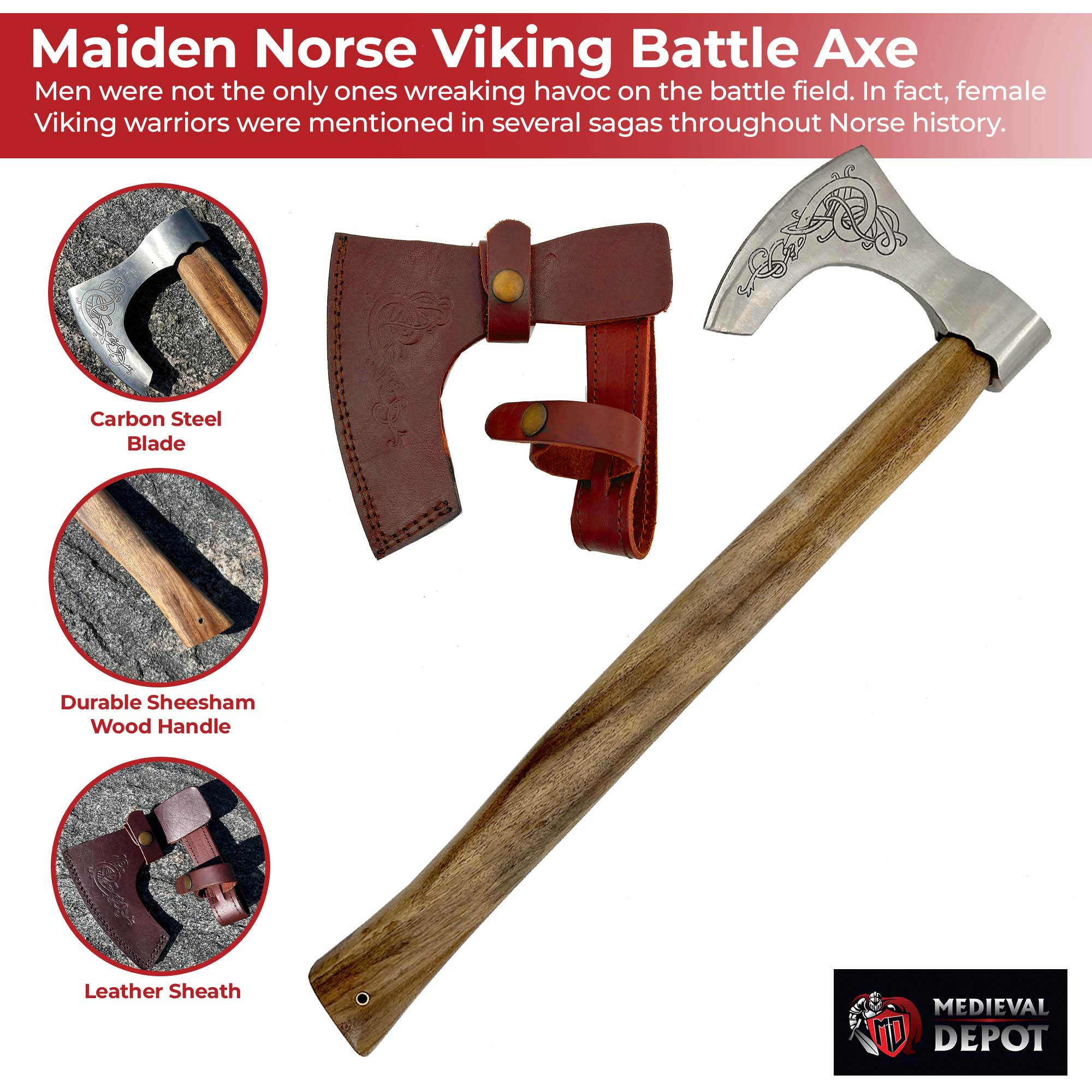 Warrior Shield Maiden Norse Viking Battle Axe | Plain Handle historical period - Tophatter Daily Deals